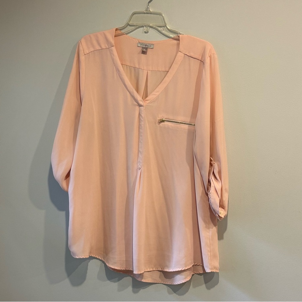Spring / Summer Peach Coral sheer blouse, 3/4 sleeve, casual or work attire